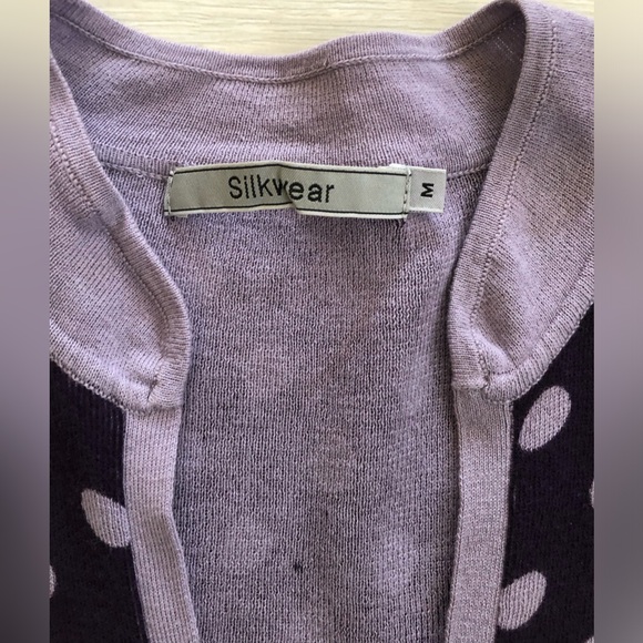 Silkwear Purple Polka Dot Buttoned V-Neck Belted Knit Cardigan Top Blouse - Picture 9 of 16